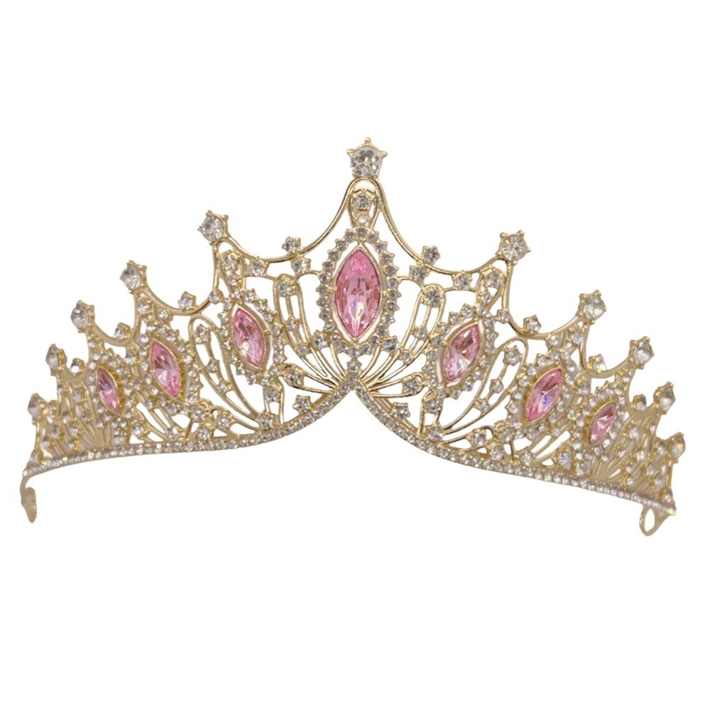 Gold Tiara With Pink And White Rhinestones
